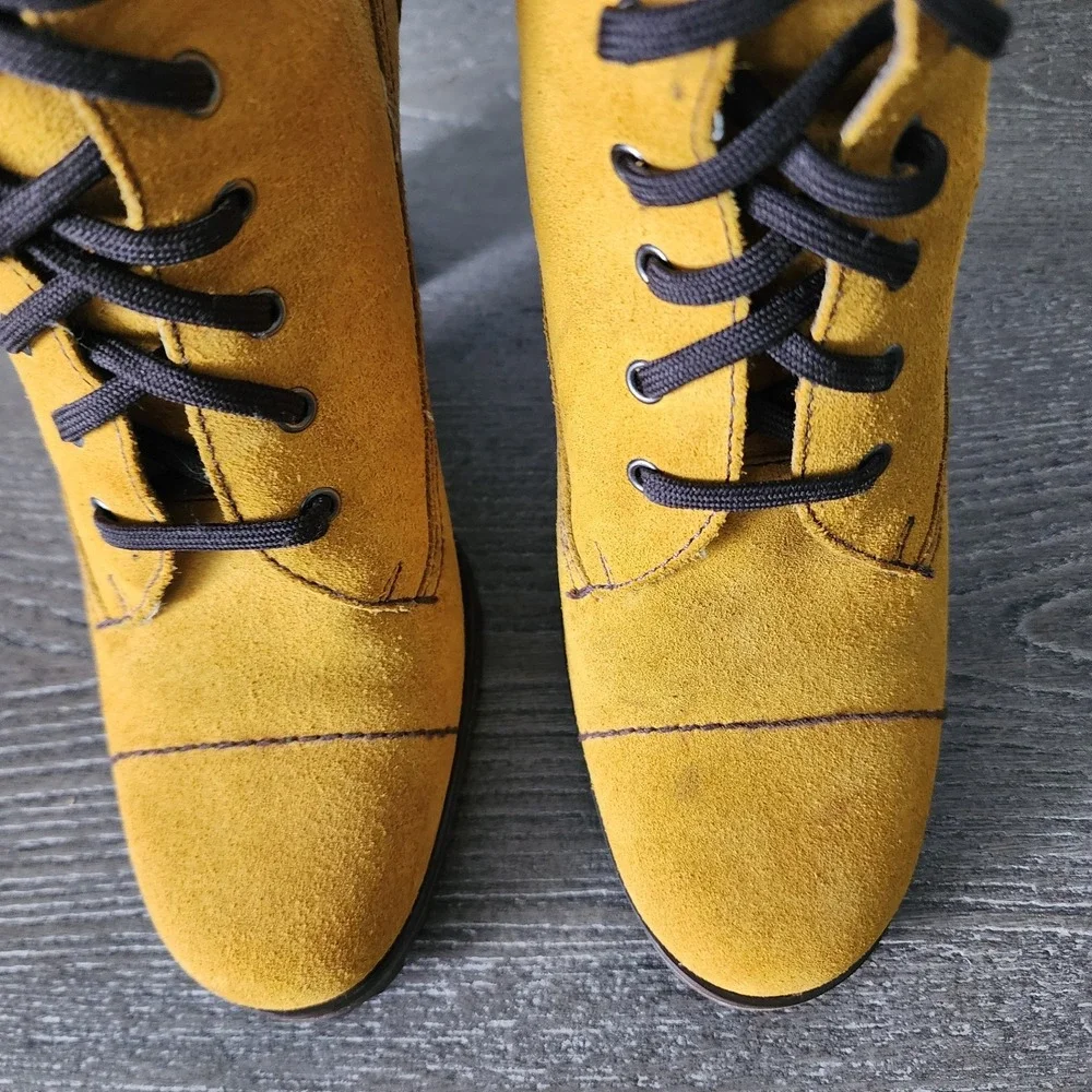 Miu Miu Mustard Yellow Suede Ankle Bootie Combat US 5.5 EU 35.5 Y2K Whimsigoth
